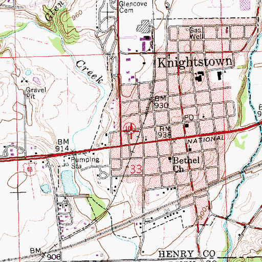 Topographic Map of Town of Knightstown, IN