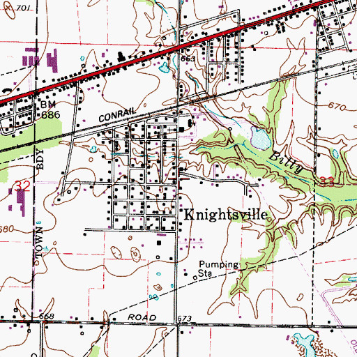 Topographic Map of Town of Knightsville, IN