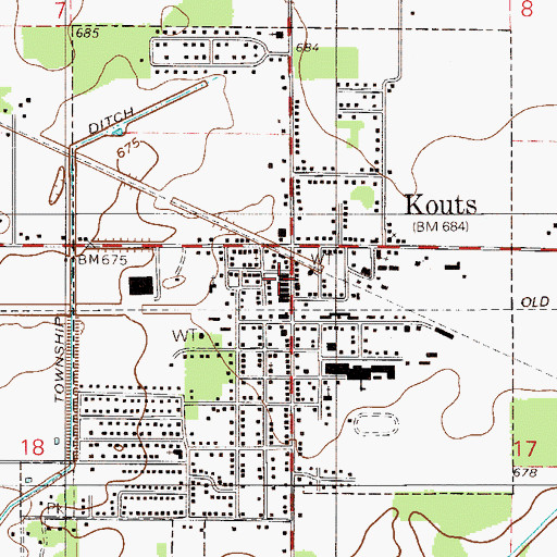 Topographic Map of Town of Kouts, IN