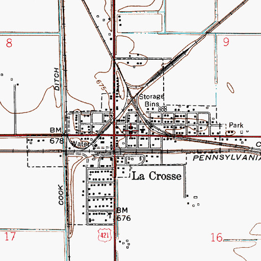 Topographic Map of Town of La Crosse, IN