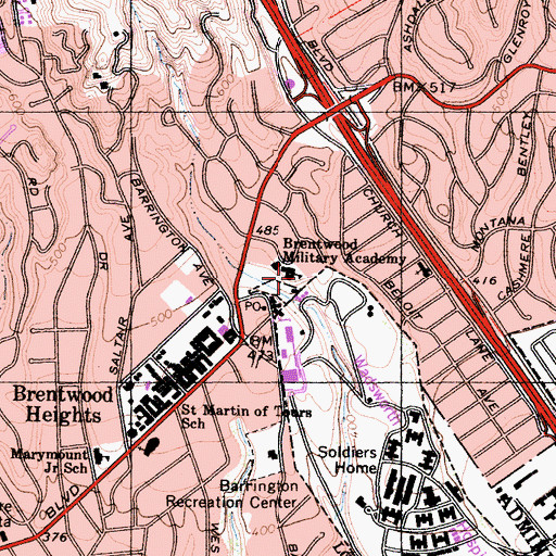 Topographic Map of Brentwood Military Academy (historical), CA