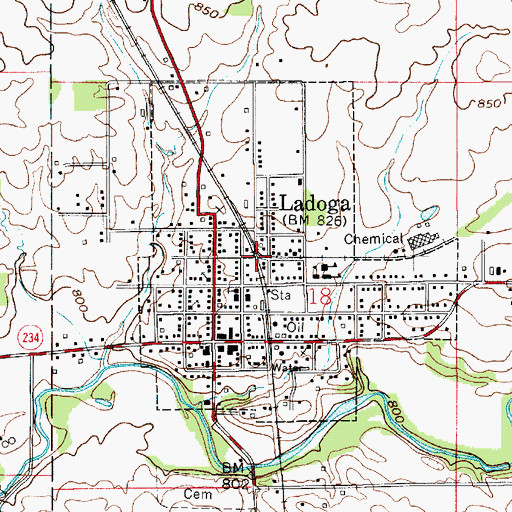 Topographic Map of Town of Ladoga, IN