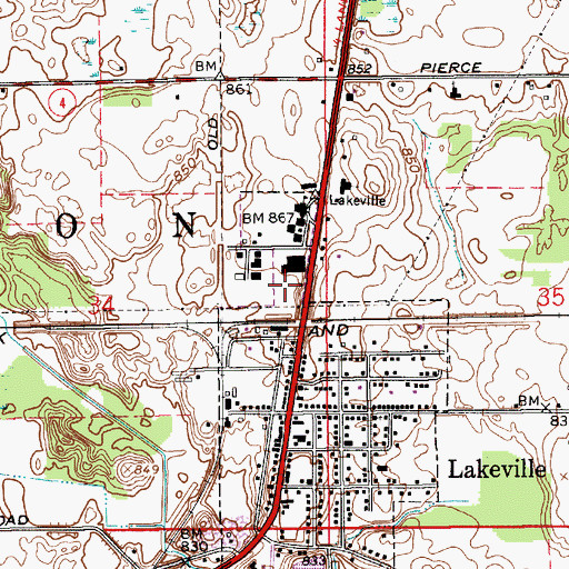 Topographic Map of Town of Lakeville, IN