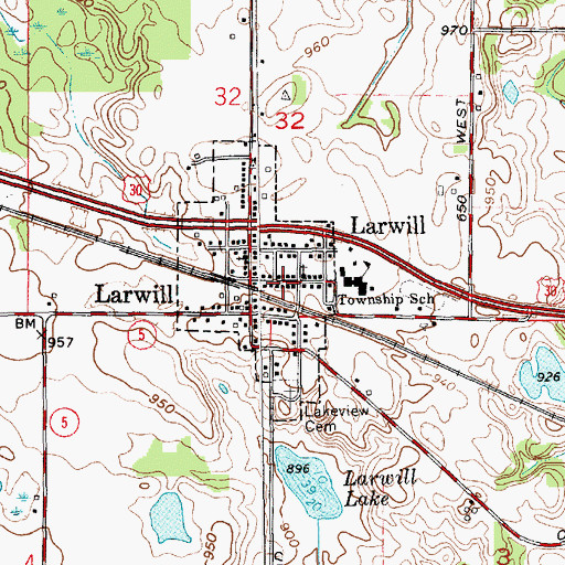 Topographic Map of Town of Larwill, IN