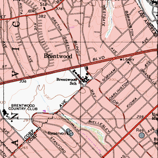 Topographic Map of Brentwood Science School, CA
