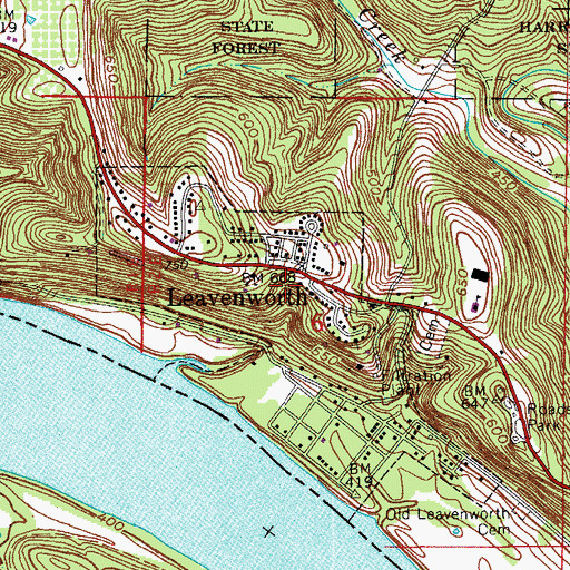 Topographic Map of Town of Leavenworth, IN