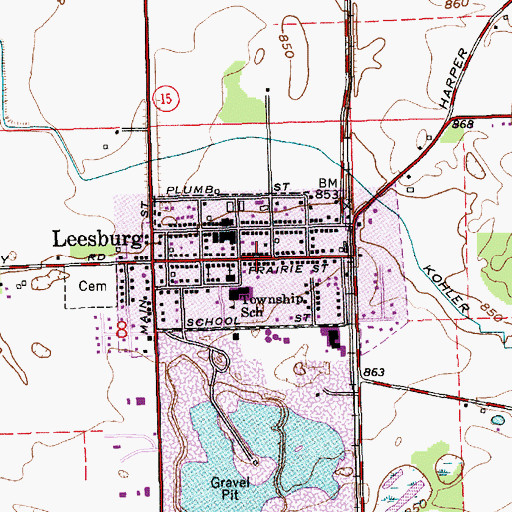 Topographic Map of Town of Leesburg, IN