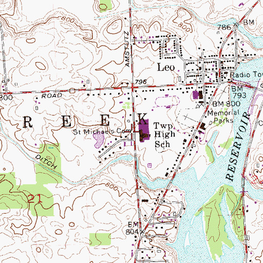 Topographic Map of Town of Leo-Cedarville, IN