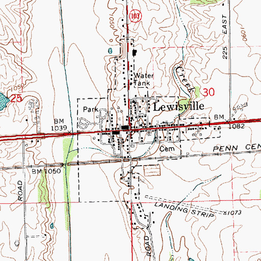 Topographic Map of Town of Lewisville, IN