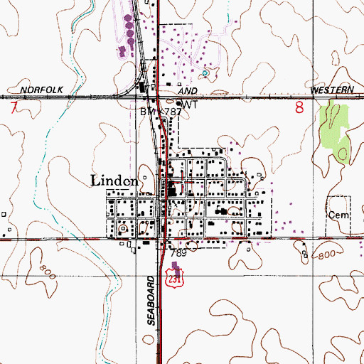 Topographic Map of Town of Linden, IN