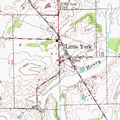 Topographic Map of Town of Little York, IN