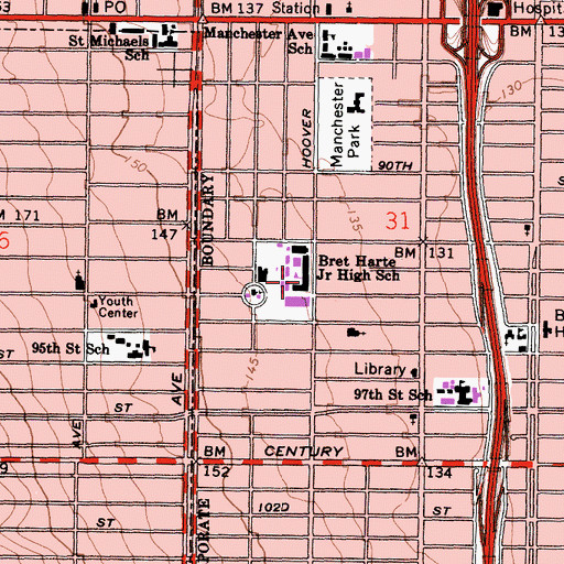 Topographic Map of Harte Preparatory Intermediate School, CA