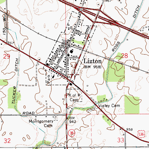 Topographic Map of Town of Lizton, IN