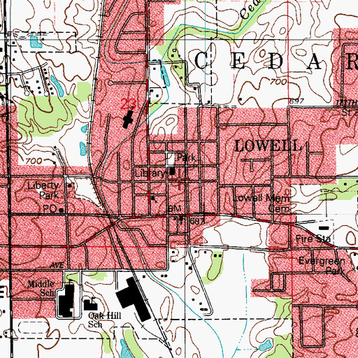Topographic Map of Town of Lowell, IN