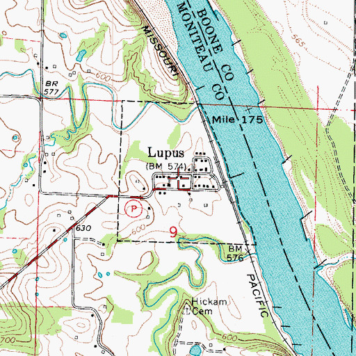Topographic Map of Town of Lupus, MO