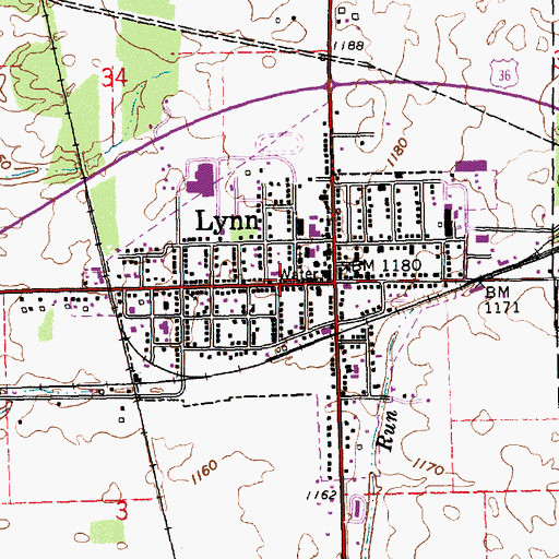 Topographic Map of Town of Lynn, IN