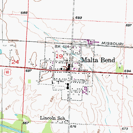 Topographic Map of Town of Malta Bend, MO