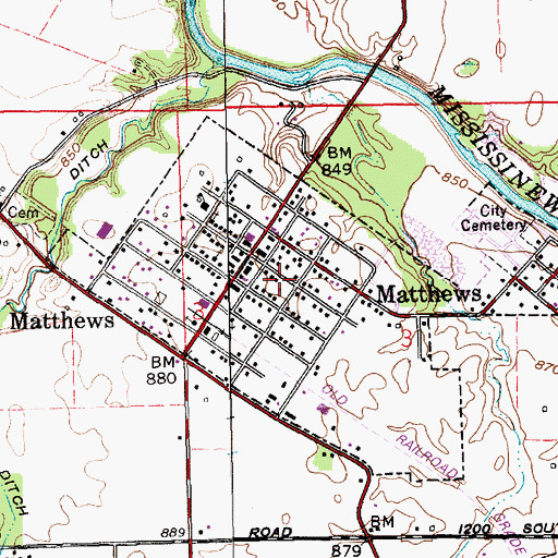 Topographic Map of Town of Matthews, IN