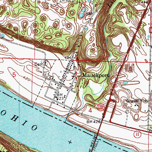 Topographic Map of Town of Mauckport, IN