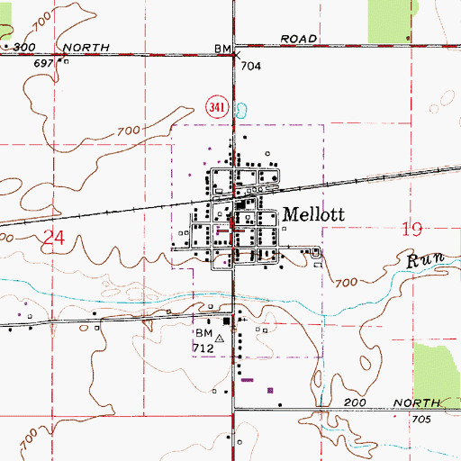Topographic Map of Town of Mellott, IN