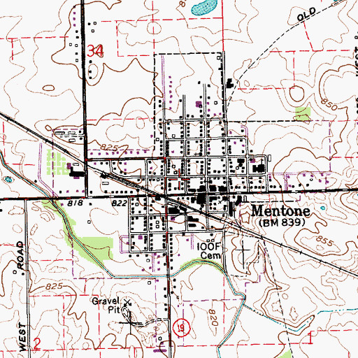 Topographic Map of Town of Mentone, IN