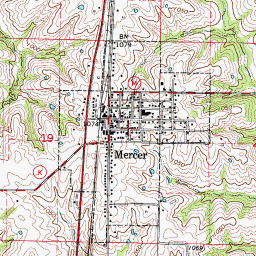 Topographic Map of Town of Mercer, MO