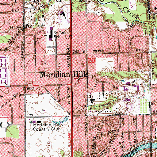 Topographic Map of Town of Meridian Hills, IN