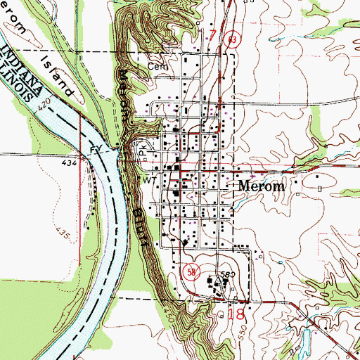 Topographic Map of Town of Merom, IN