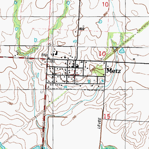 Topographic Map of Town of Metz, MO