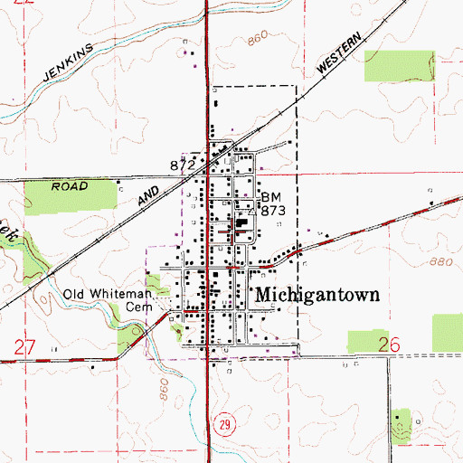 Topographic Map of Town of Michigantown, IN