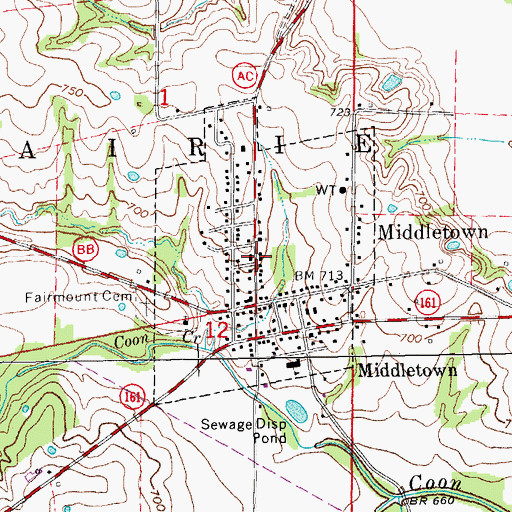 Topographic Map of Town of Middletown, MO