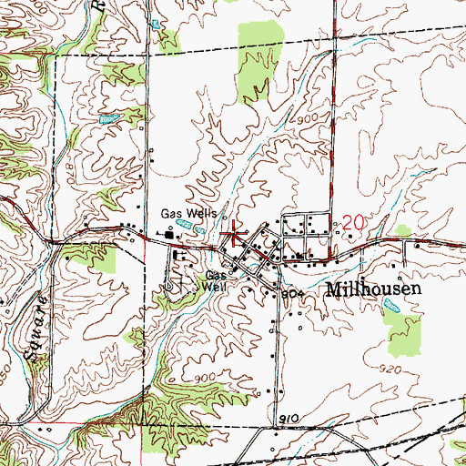 Topographic Map of Town of Millhousen, IN