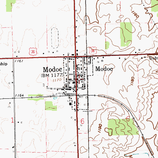 Topographic Map of Town of Modoc, IN
