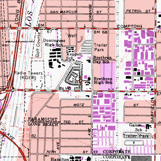 Topographic Map of Brethren High School, CA