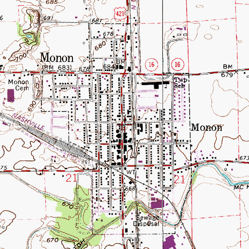 Topographic Map of Town of Monon, IN