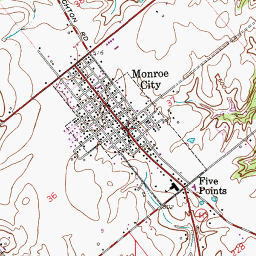 Topographic Map of Town of Monroe City, IN