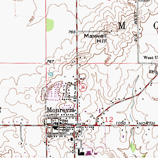 Topographic Map of Town of Monrovia, IN