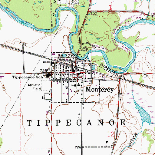Topographic Map of Town of Monterey, IN