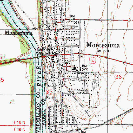 Topographic Map of Town of Montezuma, IN