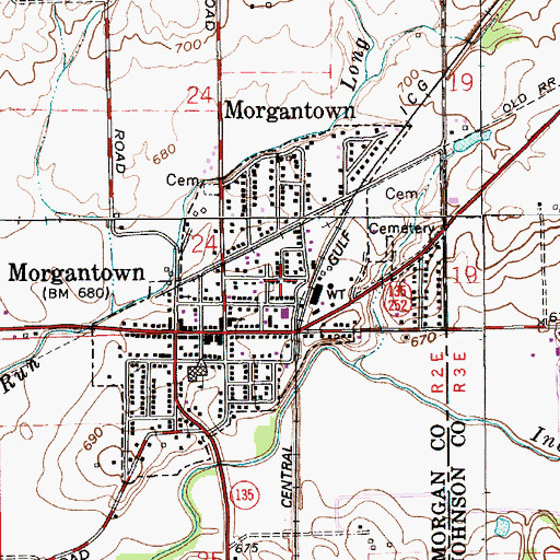 Topographic Map of Town of Morgantown, IN