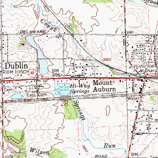 Topographic Map of Town of Mount Auburn, IN