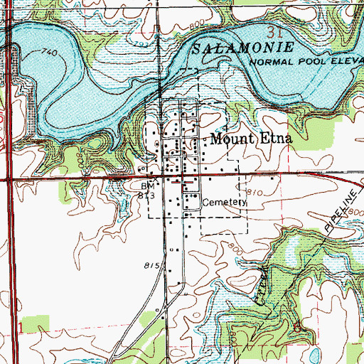 Topographic Map of Town of Mount Etna, IN