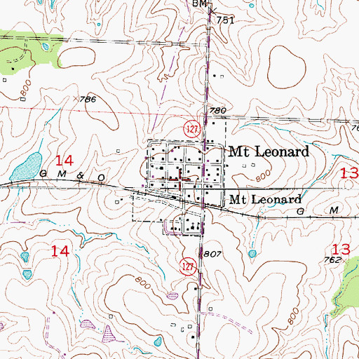 Topographic Map of Town of Mount Leonard, MO
