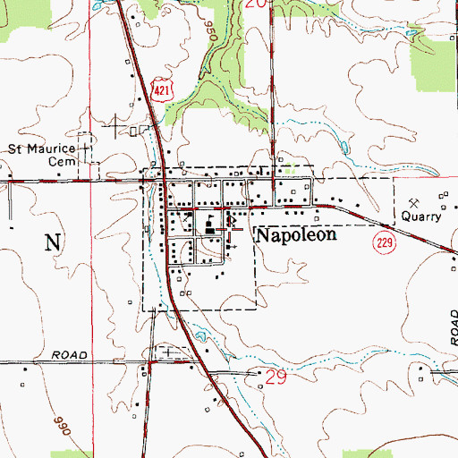 Topographic Map of Town of Napoleon, IN
