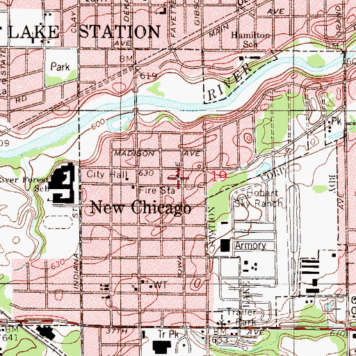 Topographic Map of Town of New Chicago, IN