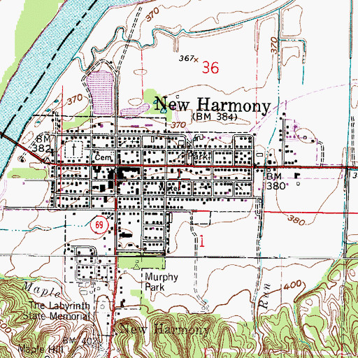 Topographic Map of Town of New Harmony, IN