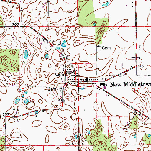 Topographic Map of Town of New Middletown, IN