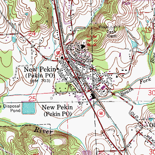 Topographic Map of Town of New Pekin, IN