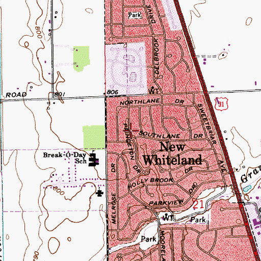Topographic Map of Town of New Whiteland, IN