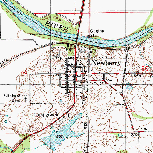 Topographic Map of Town of Newberry, IN